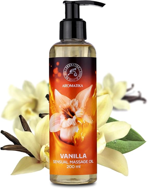 AROMATIKA Sensual Massage Oil for Couple 200ml – Vanilla – Edible & Kissable Body Oil for Him & Her – Romantic Gift for Couples – Relaxing Warming Massage Oil for Date Night & Spa at Home