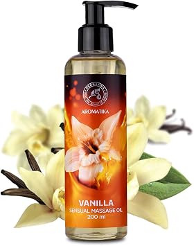 AROMATIKA Sensual Massage Oil for Couple 200ml – Vanilla – Edible & Kissable Body Oil for Him & Her – Romantic Gift for Couples – Relaxing Warming Massage Oil for Date Night & Spa at Home