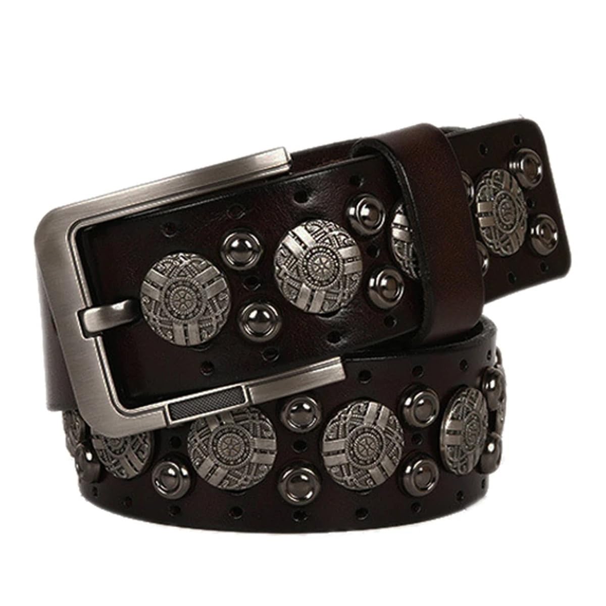 Jeansgürtel Mit Metallnieten, Echtes Leder, Rindsleder, Herrengürtel, Punk-Nieten, Jeansgürtel