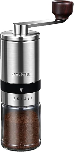 HAIYUECOFEE Molinillo de café manual con 6 ajustes de grosor ajustables molinillo de café con manivela de mano con rebaba de cerámica para granos de