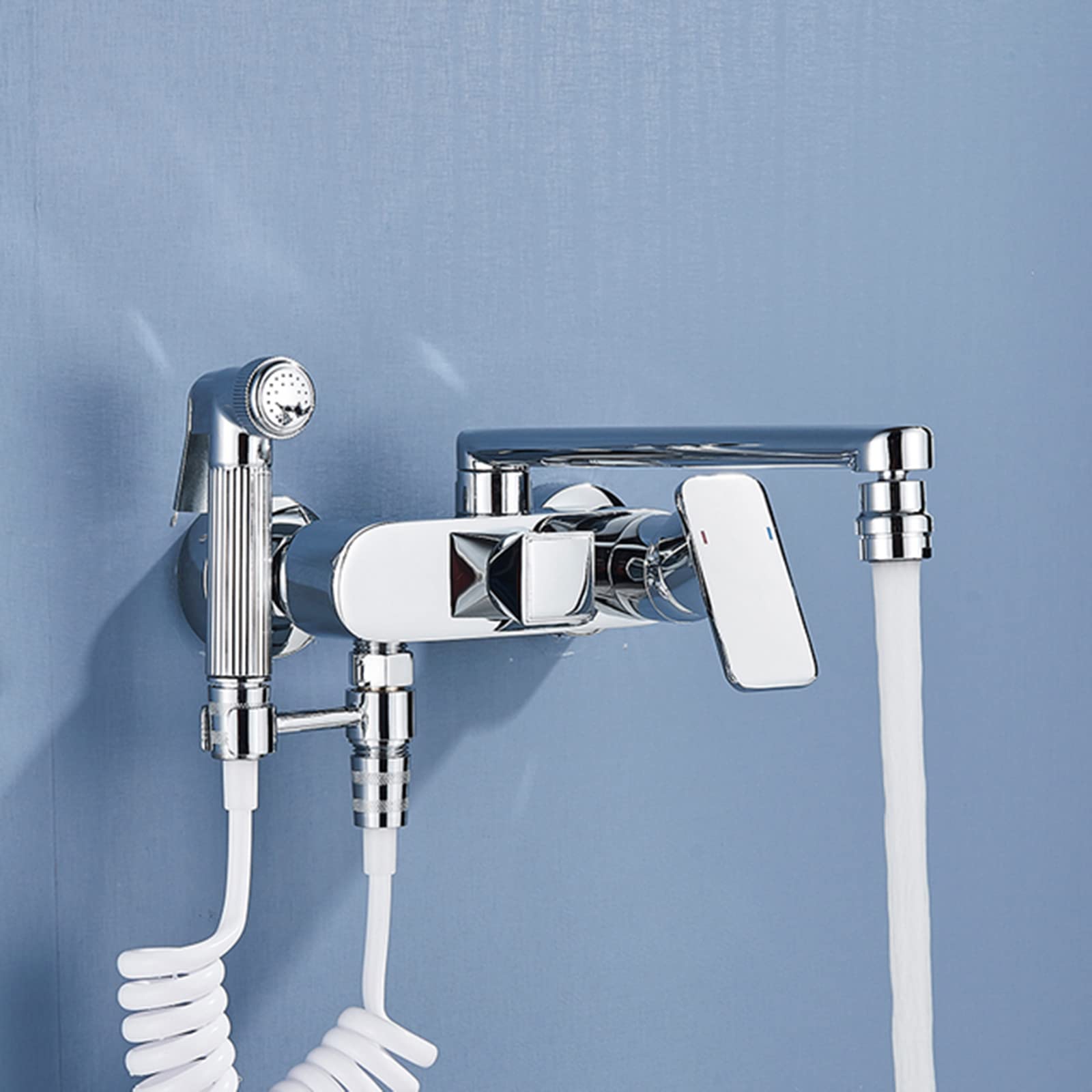 Wall Mounted Kitchen Faucet with Bidet 2 Function Sprayer, Hot and Cold Mixer Taps 360° Rotate Sink for Washing Vegetable,Black(Cromo)