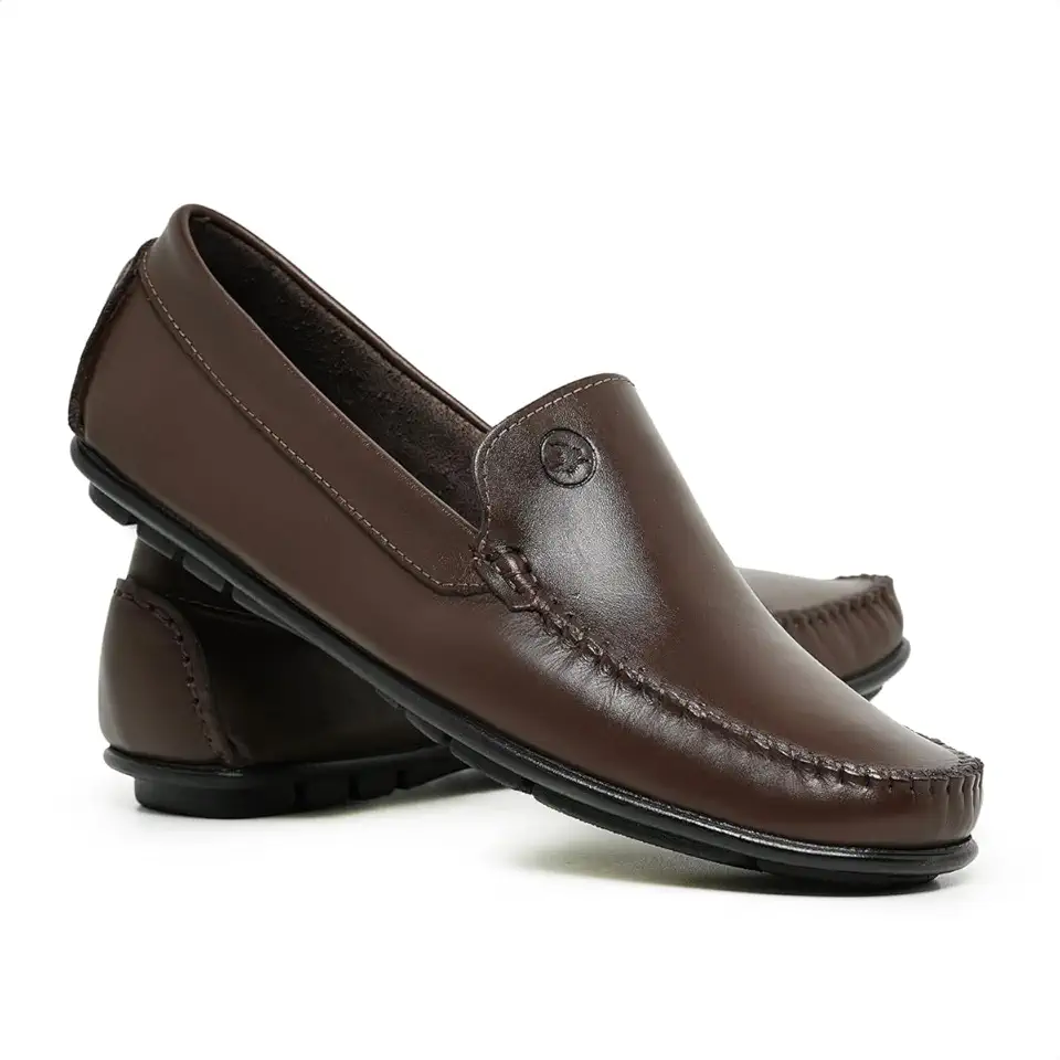 Docksider Mocassim Masculino em Couro Legítimo, Casual, Marrom, Sola Antiderrapante