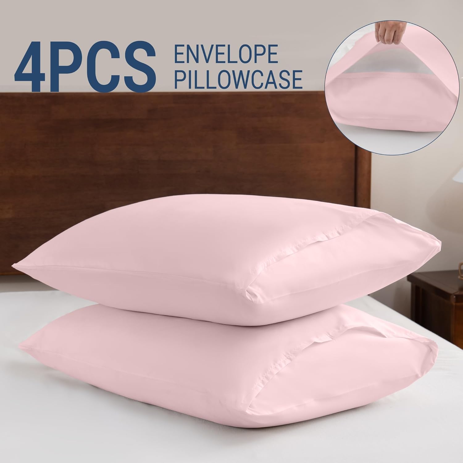 Pillowcases Standard 4 Pack, 20x26 Pillow Cases with Envelope Closure, Soft Plain Brushed Microfiber Covers Breathable Wrinkle-Resistant, Pink - Image 5