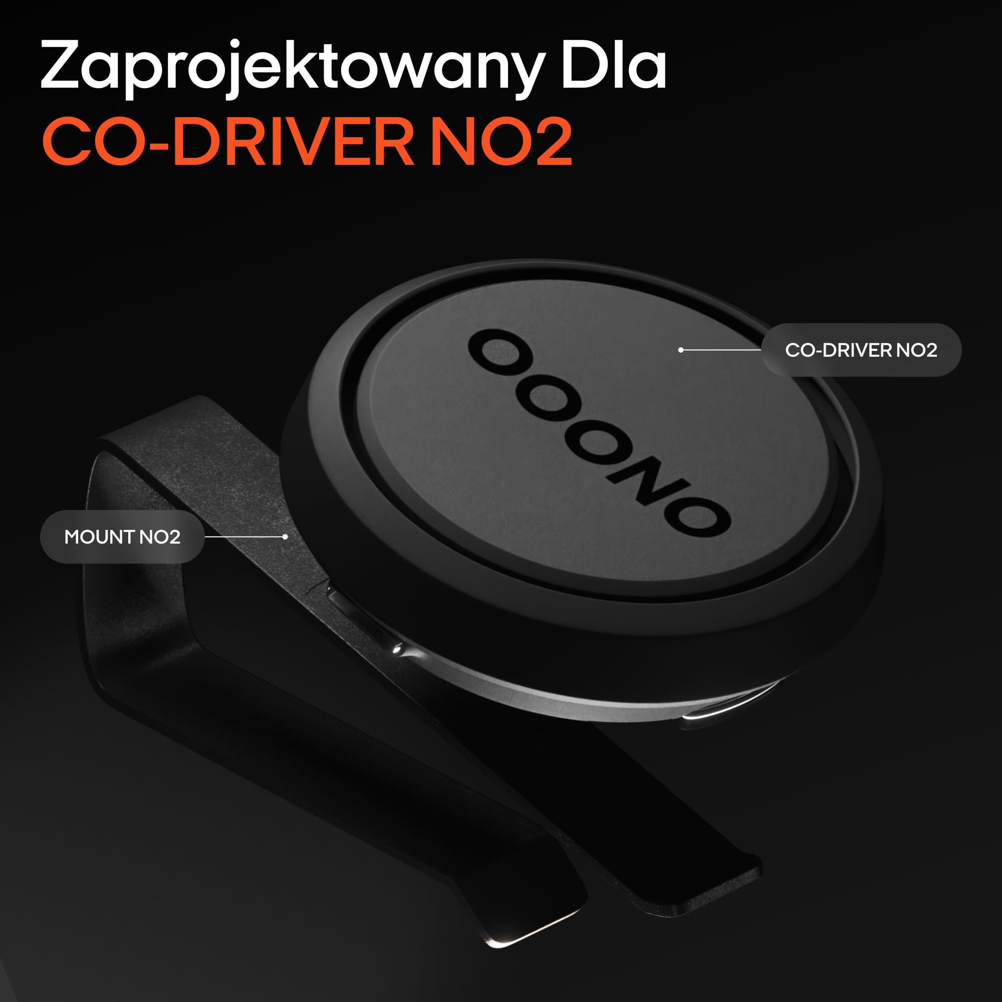 OOONO Mount NO2 uchwyt na osłonę przeciwsłoneczną do CO-Driver NO2 i NO2 Plus | magnetyczny uchwyt samochodowy z klipsem | montaż bez narzędzi | zdejmowany uchwyt do ładowania