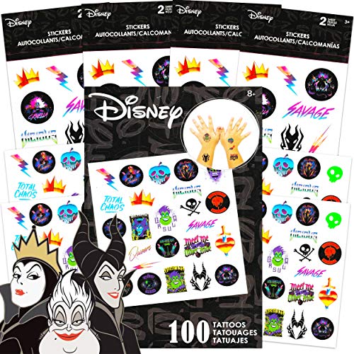 Disney Villains Sticker and Tattoos Party Favors Super Set Bundle ~ 200 Disney Villains Temporary Tattoos and Stickers (Disney Villains Party Supplies)