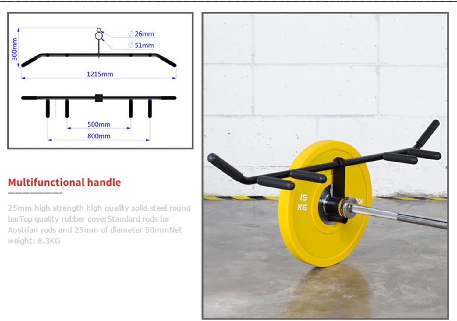 Landmine Multi Grip Handle, T Bar Row Handle Attachment 6 Grips for 1Inch & 2Inch Olympic Barbells, LAT Blaster Bar Rowing Back Workout