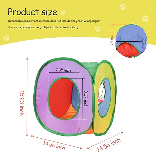 Miniatura 2 de Andiker Túnel para gatos, colorida tienda de campaña plegable cuadrada colorida para gatos que combina con la mayoría de tubos para gatos, tienda de