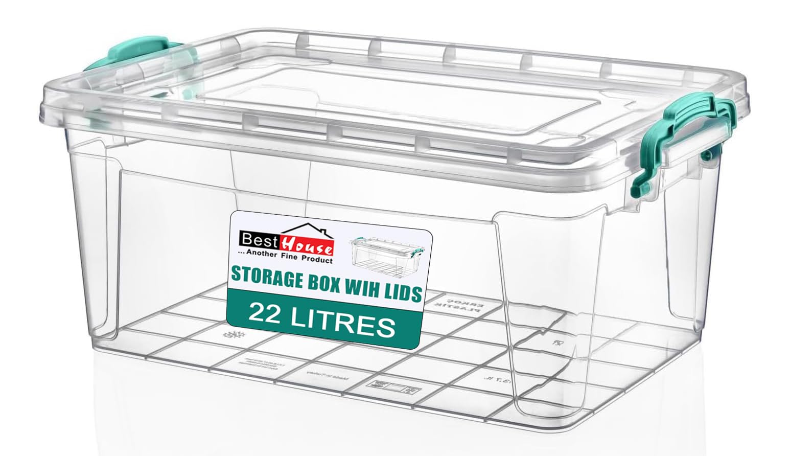 Best House | Plastic Storage Box with Clips & Lid | 22 Litres | Pack of 1 | L 49.2cm x W 32.5cm x H 21cm | Rectangle | Stackable Clear Durable Multipurpose Office Home Kitchen Tools (MEDIUM Size)