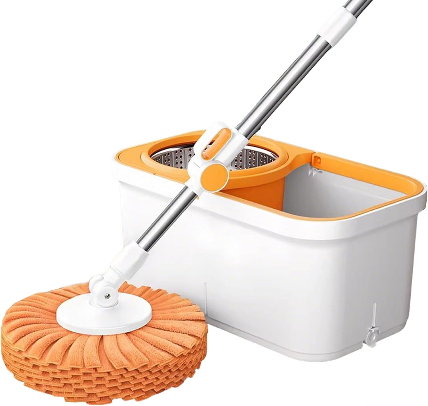 Mop and Bucket with Wringer, Adjustable Stainless Steel Handle, 4 High-Absorbent Microfiber Washable Heads, Spinning Mop and Bucket Set for All Types Floor Cleaning