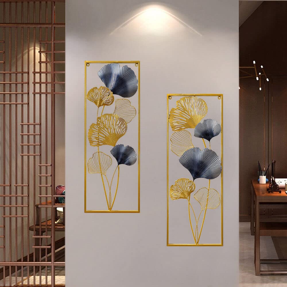 Xilinjyao Ginkgo Lot de 2 sculptures murales modernes en métal Motif feuilles 85 x 31 cm Pour la maison, le salon, la chambre à coucher, la salle à manger