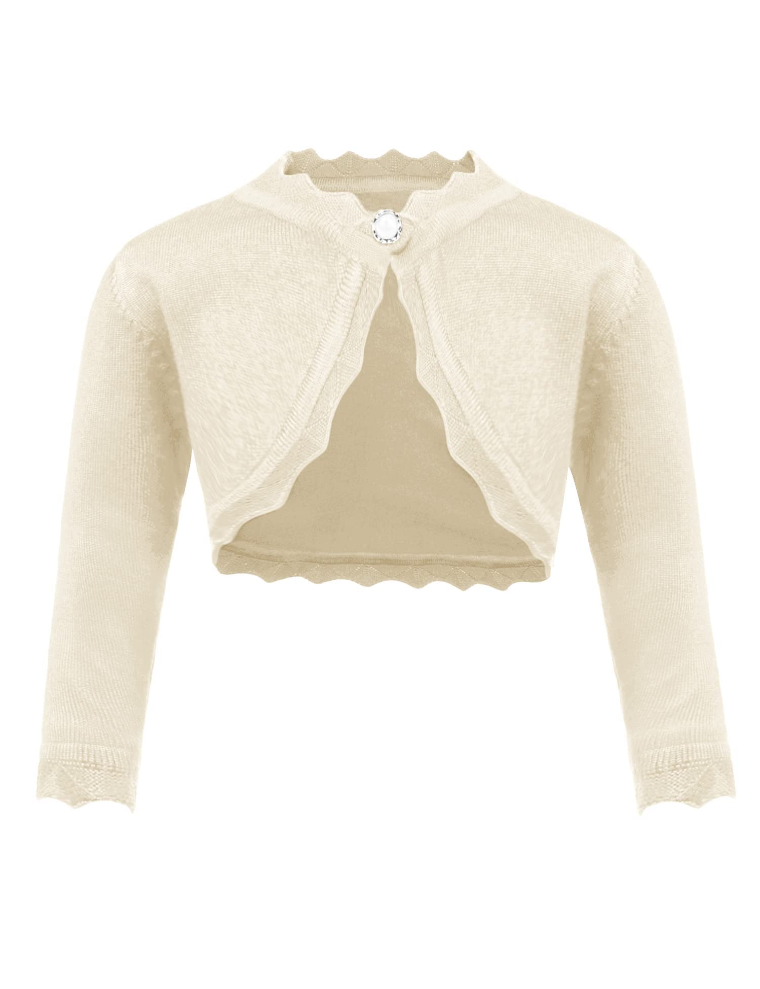 trudge Bolero Mädchen Festlich Bolerojacke Shrug Elegante Langarm Schulterjacke trickjacke Kurz Cardigan mit Knöpfe Aprikose 146/9-10 Jahre