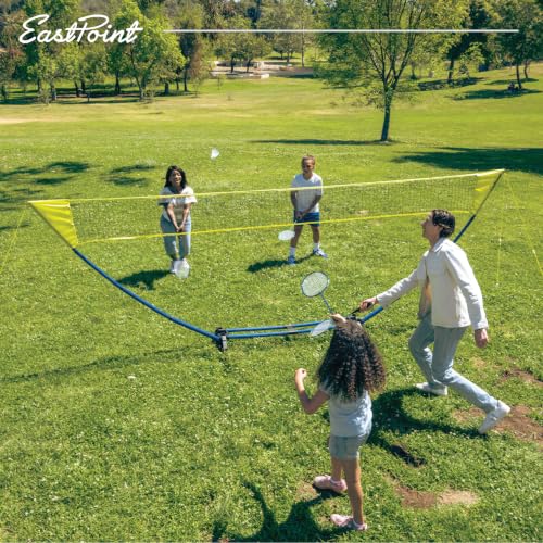 Image of EastPoint Easy Setup Badminton Set - 15 ft Net, 4 Rackets, 2 Shuttlecocks - Quick Setup Net for Backyard Games - Steel Shaft Badminton Rackets for Family Games - Durable Shuttlecocks for Outdoors