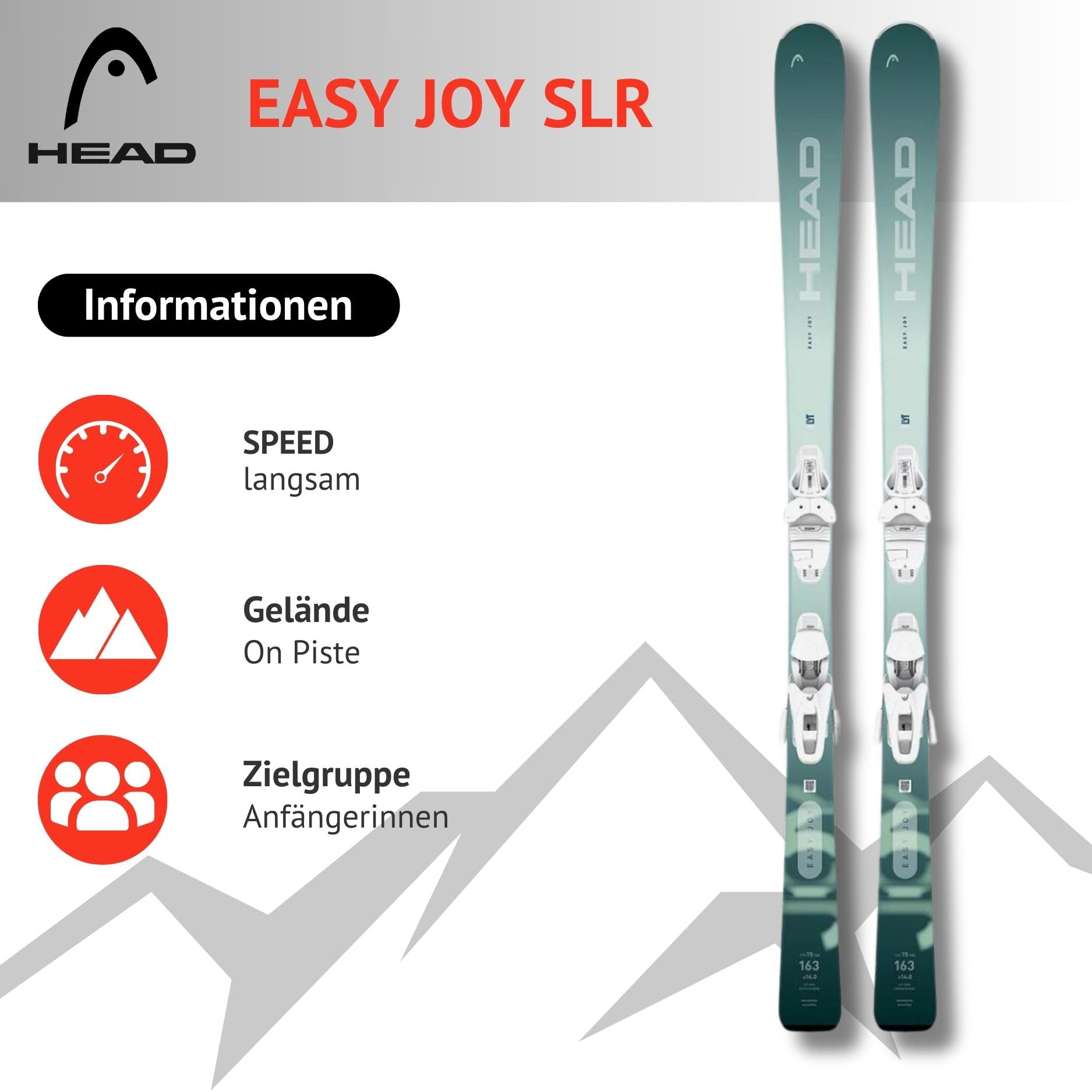 Damenski Alpinski Carvingski - Head Easy Joy SLR - Allride Rocker - inkl. Bindung Joy 9 GW SLR Z2,5-9 Gripwalk - für Anfängerinnen - Ski für präparierte Piste
