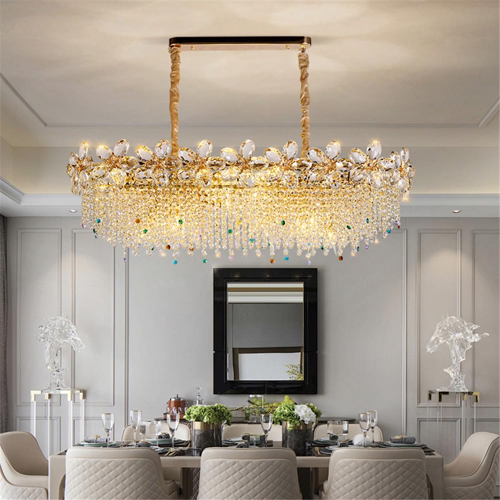 PCXEHUYP Contemporary Crystal Pendent Lamp LED Luxury Golden Living Room Restaurant Bedroom Villa Hotel Duplex Building Staircase Chandelier (B L100CM)