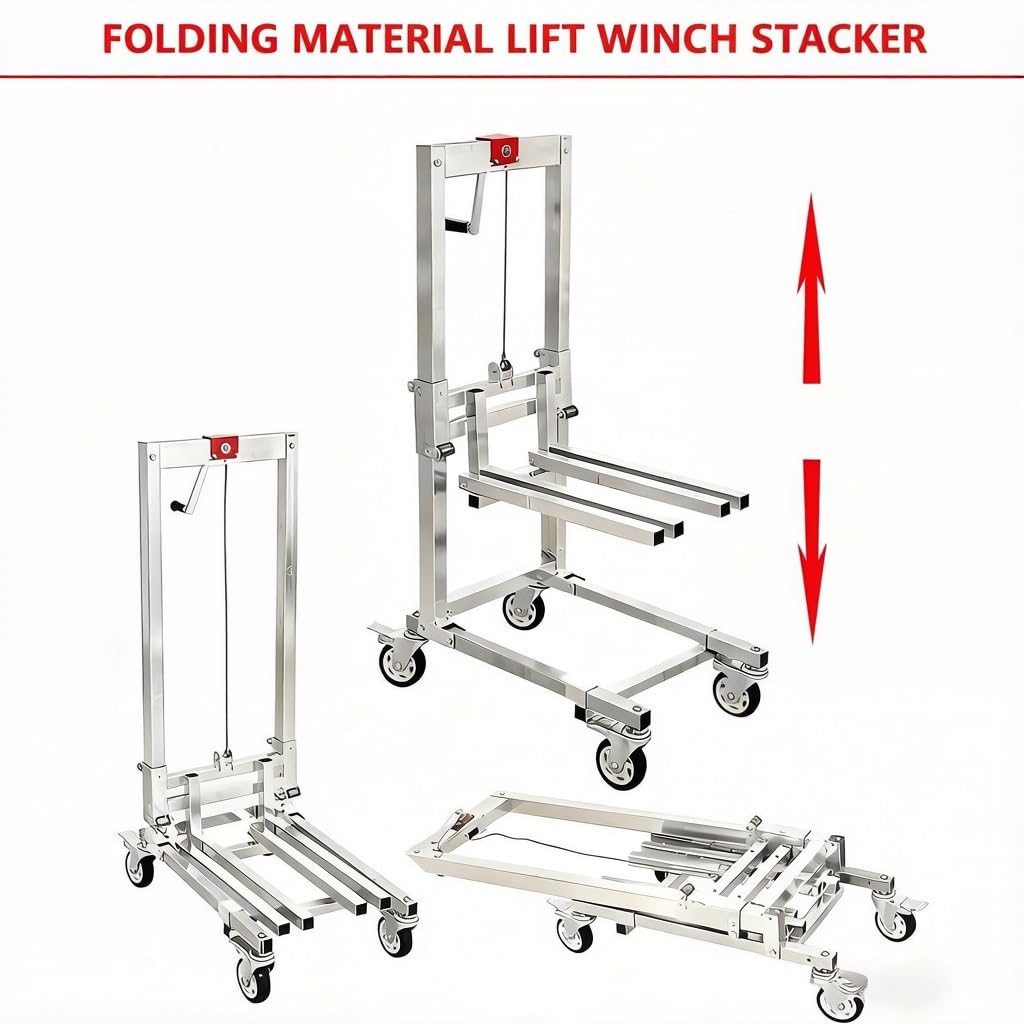 Impilatore con verricello manuale, carrello elevatore manuale, capacità di carico 60 kg, gru da carico in acciaio, transpallet multifunzionale