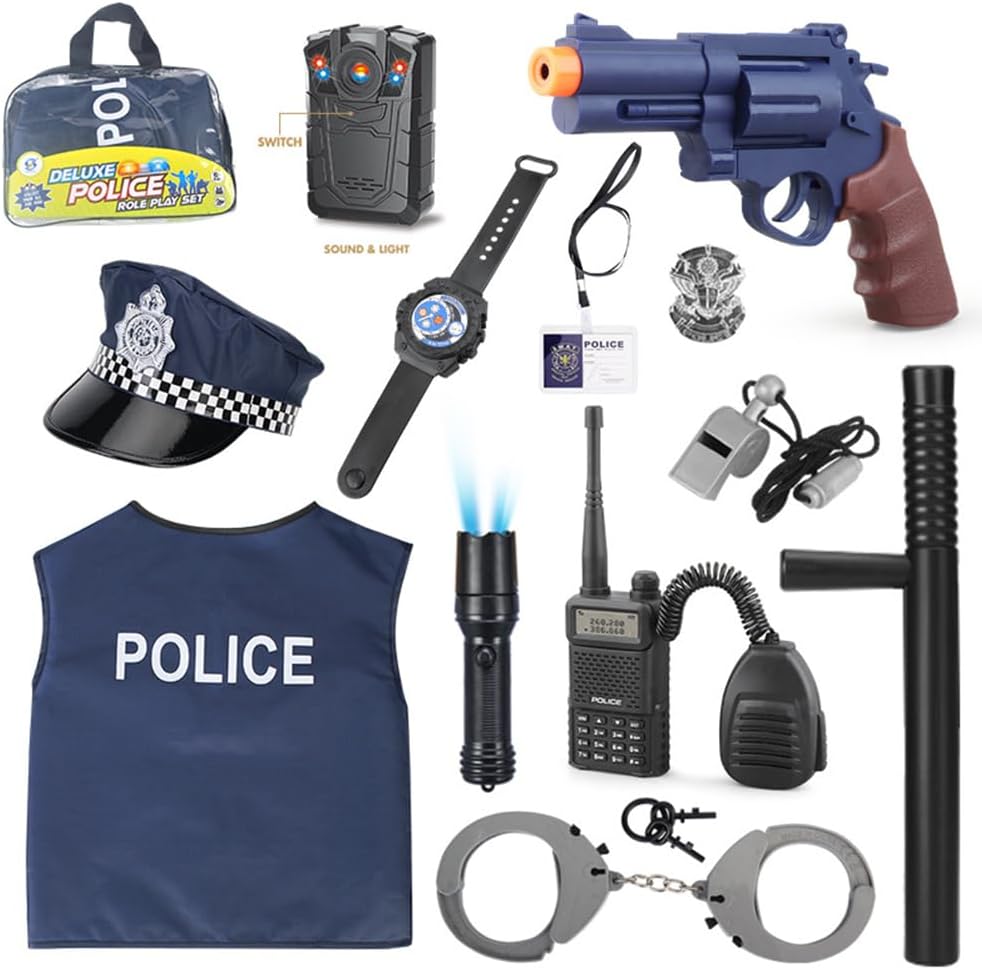 Mineup Children Police Costume, 11/13PCS Kids Officer Dress Up Outfit Accessories With Vest Hat for 4-6 Years, Role Play Costume for Fancy Dress Themed Party
