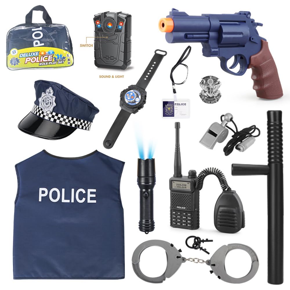 Mineup Children Police Costume, 11/13PCS Kids Officer Dress Up Outfit Accessories With Vest Hat for 4-6 Years, Role Play Costume for Fancy Dress Themed Party