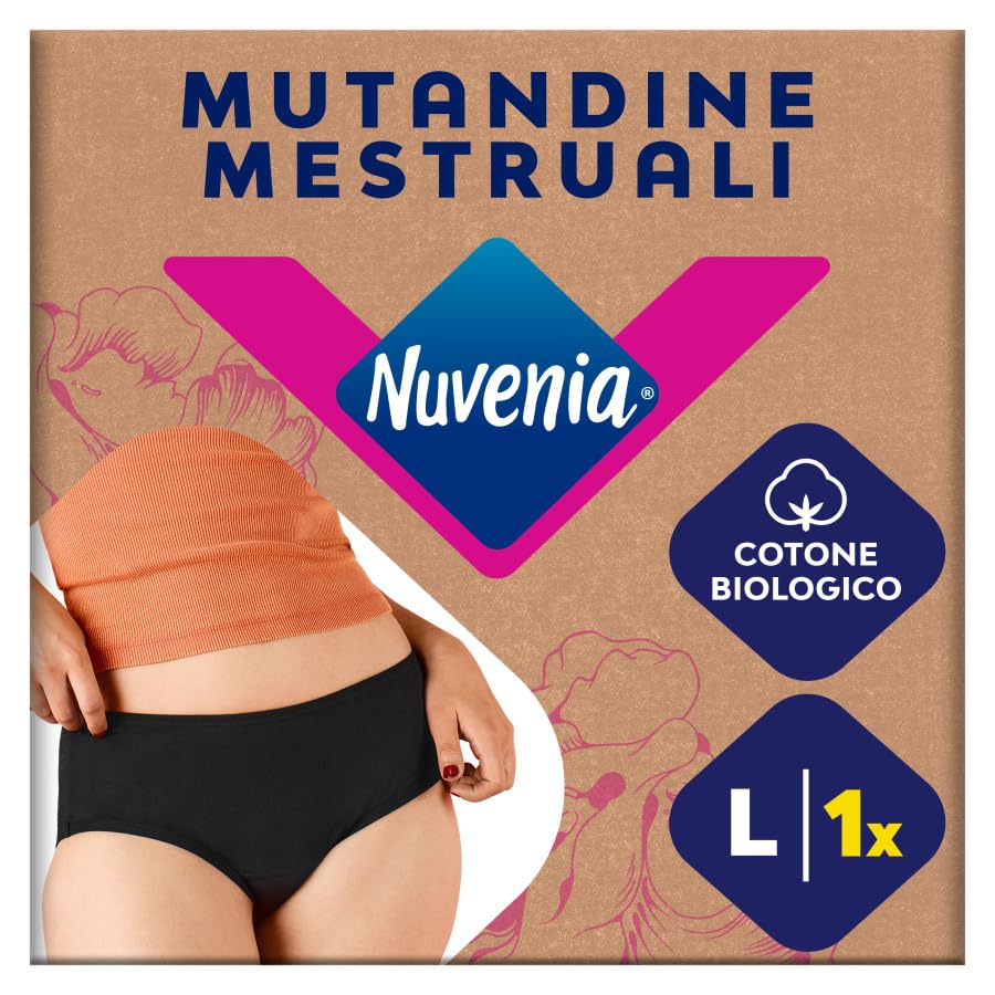 Intimawear by Nuvenia majtki menstruacyjne z bawełny organicznej, nadają się do prania i wielokrotnego użytku, na dzień i noc, umiarkowany przepływ, czarny, rozmiar L, 1 opakowanie