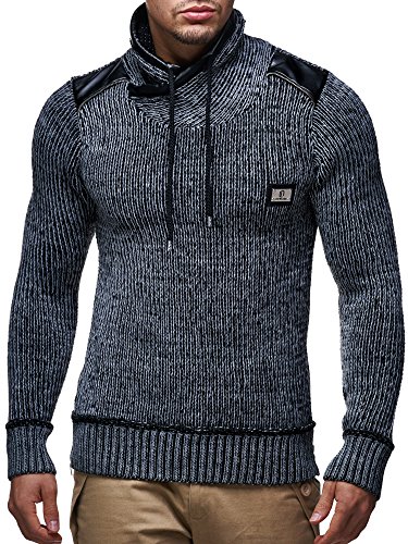 Leif Nelson Herren Pullover mit Kapuze Slim Fit Hoodie Pulli Männer Kapuzenpullover Winterpulli Strickpullover Sweatshirt Winterpullover LN7040; Größe 3XL, Anthrazit