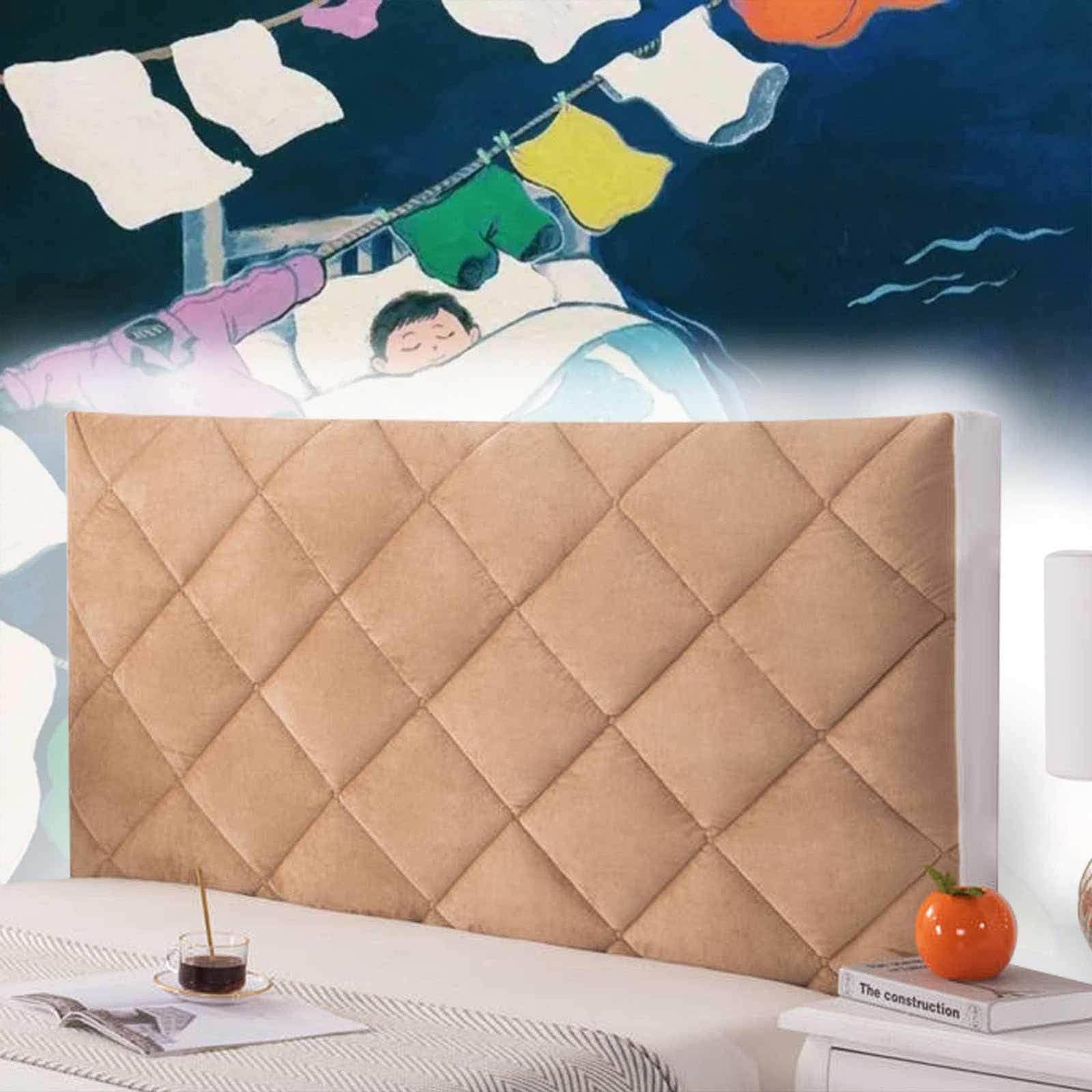 Copri Testiera Letto Una Piazza E Mezza Imbottita Copertura per Testiera Fodera Protezione, Elastica A Tinta Unita Cover Lavabile per Decorazione Camera Letto,champagne-180cm