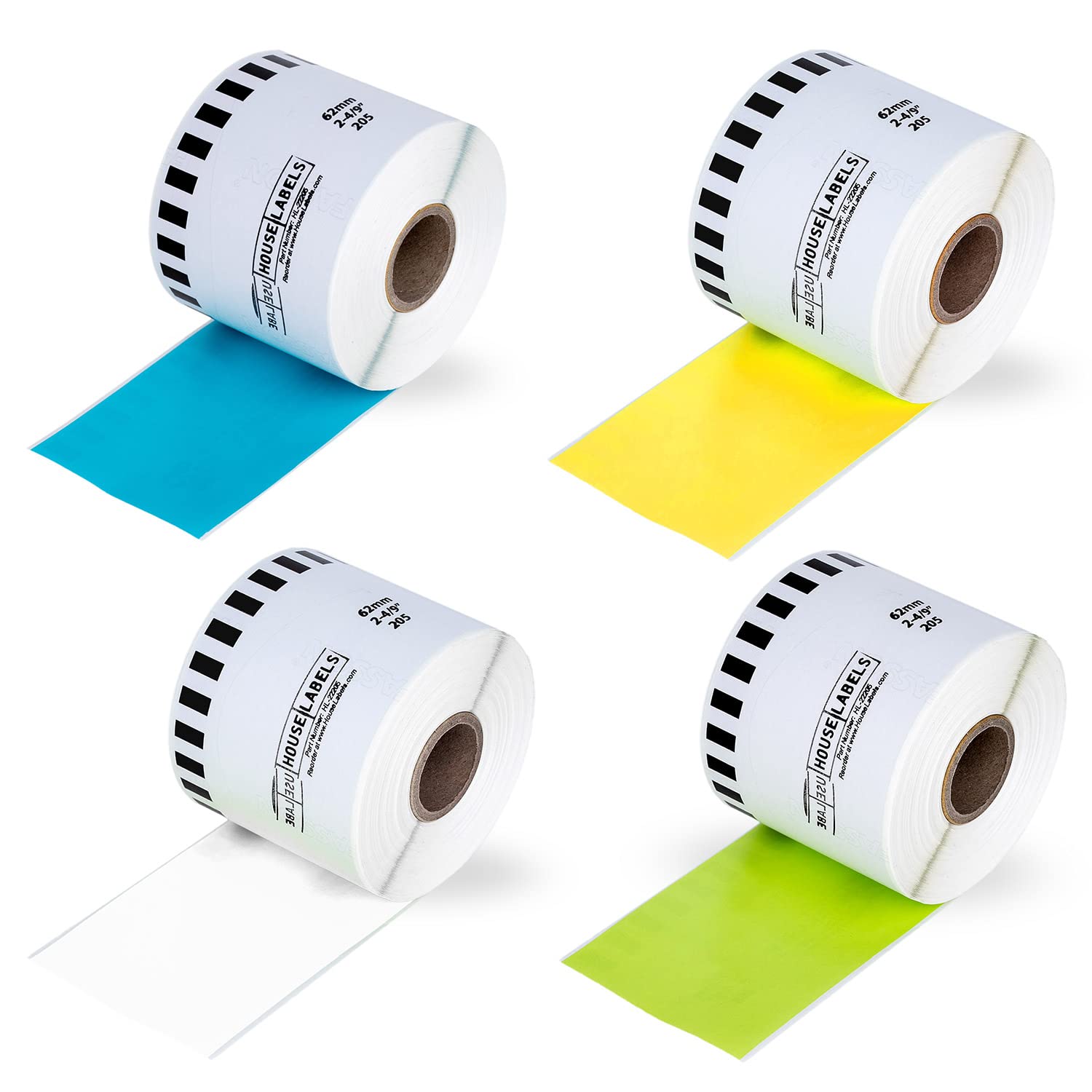 HOUSELABELS Compatible with DK-2205 Replacement Roll for Brother QL Label Printers; Blue Yellow White Green Continuous Length Labels; 2-4/9" x 100