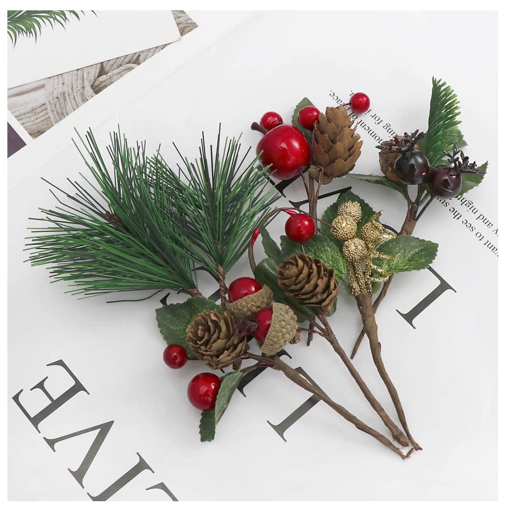 YYing 28pcs Christmas Floral Arrangement Artificial Pine Cones Berry Stems Decor Bouquets for Christmas Decoration DIY Xmas Crafts,Wreath Garland