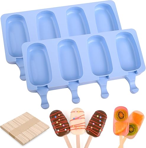 WMKGG Juego de moldes de silicona para paletas, 2 piezas de moldes para helado con 50 palitos de madera para pastelitos, paletas de hielo,