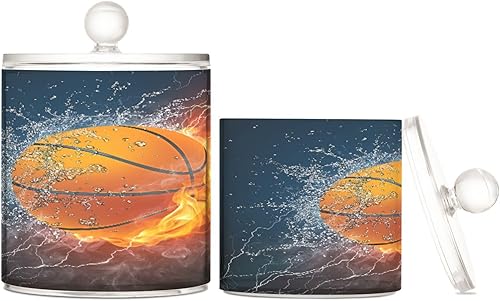 Paquete de 2 recipientes dispensadores de baloncesto Qtip en fuego y agua, contenedores de almacenamiento de plástico transparente con tapas, disponible en Yaxa Peru