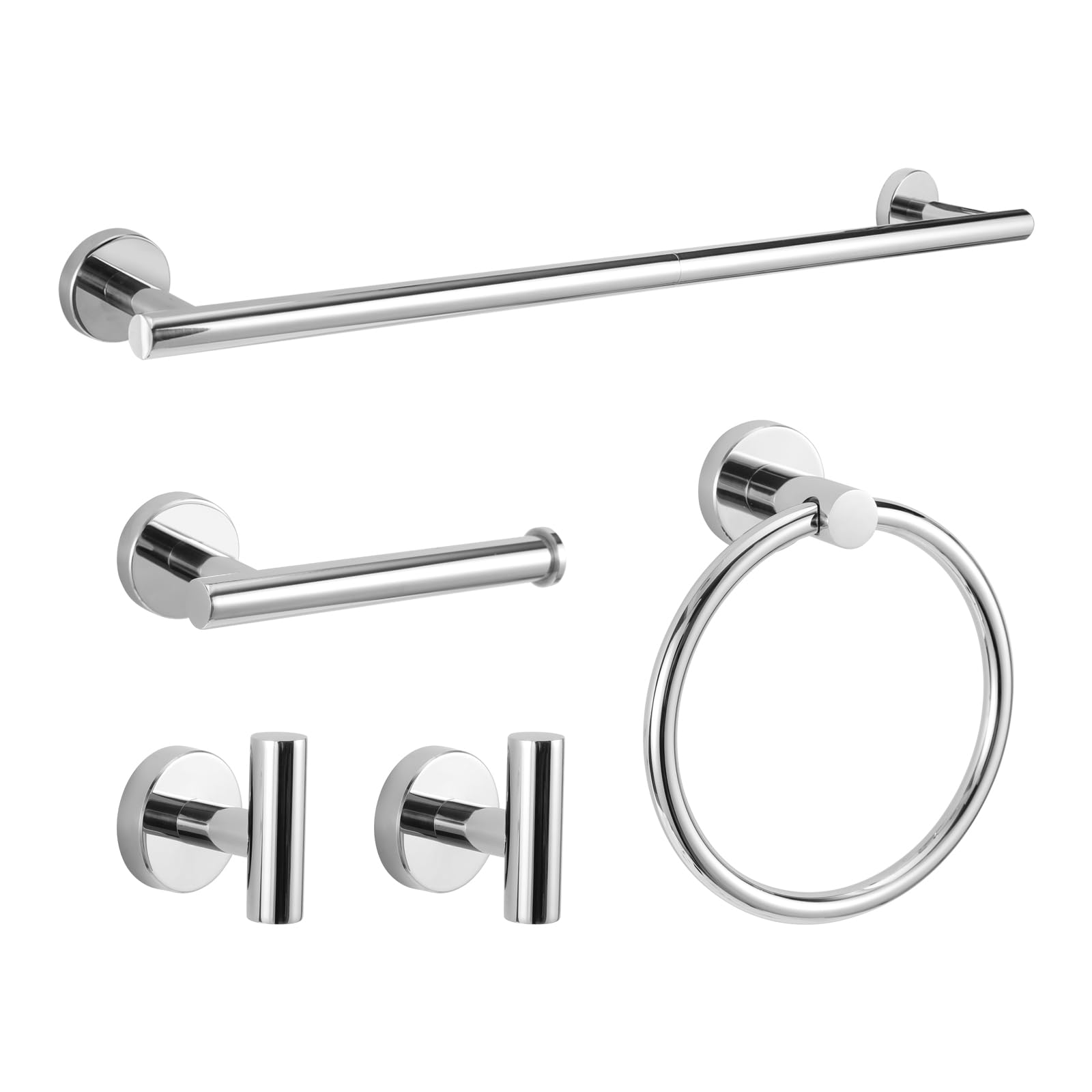 5-Piece Towel Racks for Bathroom, Stainless Steel Bathroom Accessories Set, Bathroom Towel Holder Wall Mounted, Sturdy Bath Towel Bar Set Bathroom Hardware Set (Chrome)