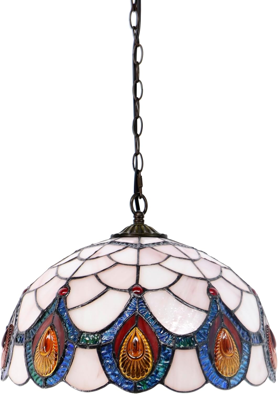 Tiffany Lamp Shade 12 Inch Accessories Replacement Pink Crystal Stained Glass Lampshade Only for Arched Floor Lamp, Pendant Light(Pink Crystal Q)