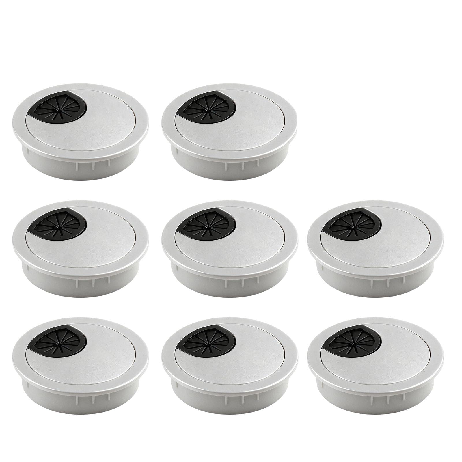 Hommova Silver 8 Pcs Desk Cable Grommet, 60Mm Desk Plug Hole Cover For Office Computer Desk Worktops