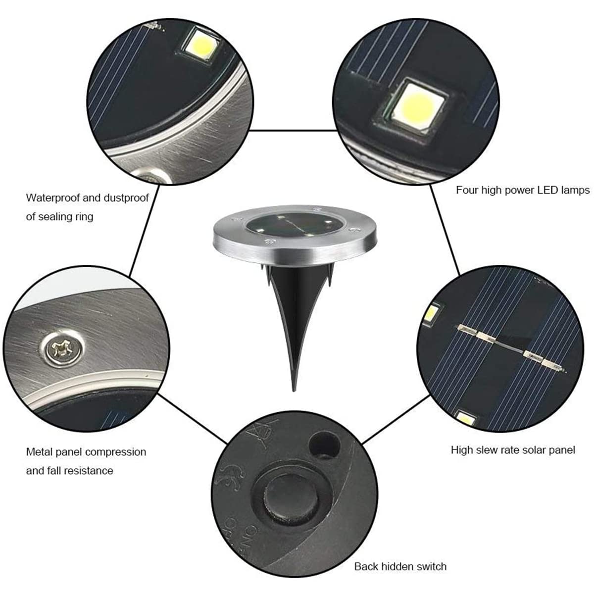 Lampes solaires de Jardin d'extérieur, Lampes solaires au Sol IP65 étanche LED lampadaire lumière Lampe Solaire en Acier Inoxydable pour escalier, allée de Paysage
