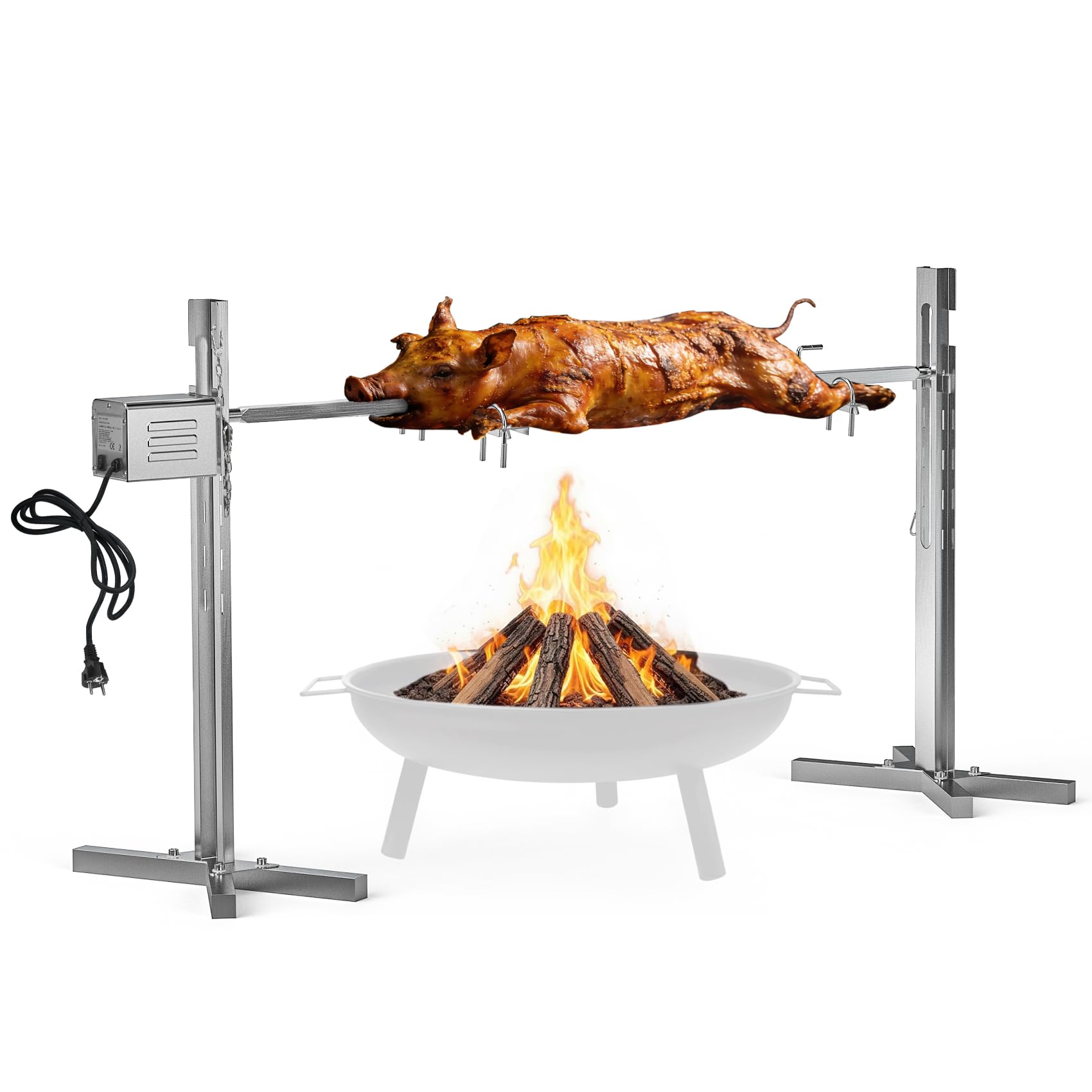 onlyfire Kit de Brocheta Eléctrica con Motor, Brocheta Giratoria Automática con 5 Niveles de Altura para Cordero, Pollo y Carne a la Parrilla, Brocheta Parrilla de Acero Inoxidable, Carga Máxima 60KG