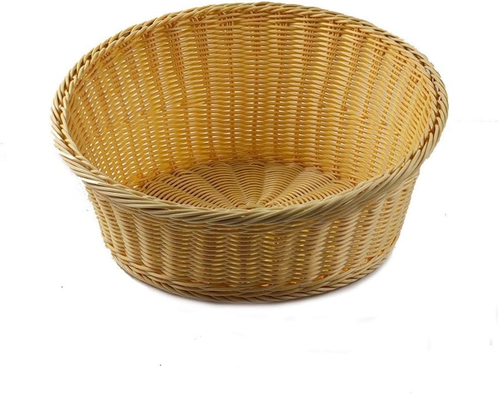 YSJX kitchen&bedroom Storage Accessories 2pcs/set Imitation Rattan Plastic Woven Basket Supermarket Display Basket Household Oblique Bore Storage Basket Small/Large Fruit Basket ( Color : Beige )