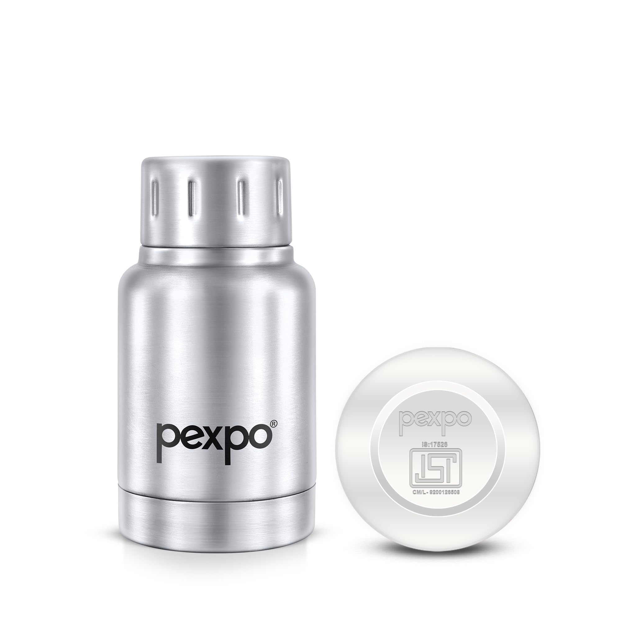 - Pexpo Cameo Pro ISI Certified Stainless Steel Vacuum Insulated Flask - 160ml | Double Wall Hot & Cold Upto 4-5 Hours | Office, School, Gym, & Travelling | Men, Women & Kids | RCB Edition - Silver