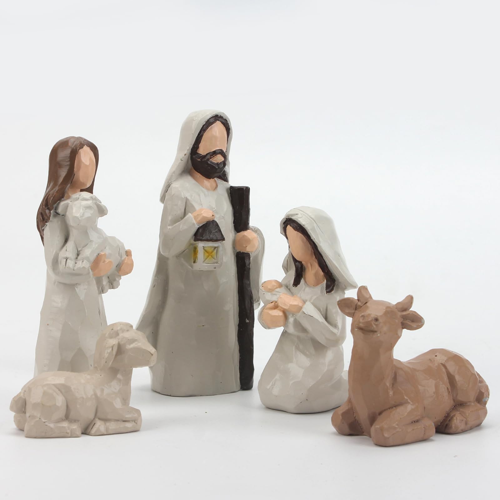 Top-spring Krippenfiguren Set, Weihnachtskrippe mit Beleuchtung, Krippe Weihnachten Komplettset, Krippenfiguren klein, Krippenstall, Weihnachtskrippen Indoor, Nativity Scene (13er Set)