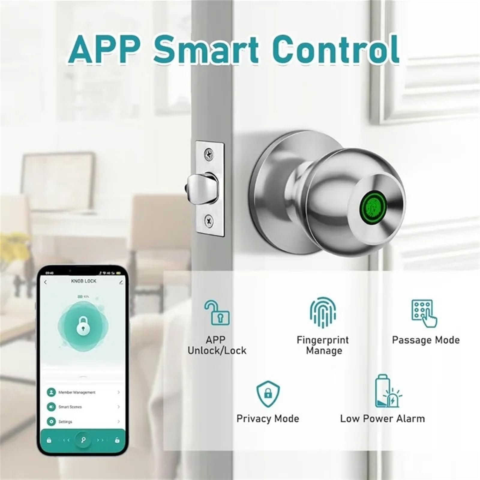 Kontrola aplikacji Bluetooth Inteligentny zamek bezkluczykowy Klamka do drzwi Cyfrowy elektroniczny z czytnikiem linii papilarnych Biuro Handlowe(Nero)