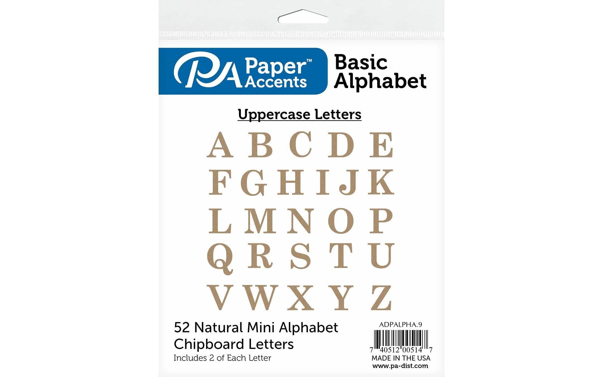 Accent Design Paper Accents Chipboard Alphabet 2" Basic Upper 52pc Natural