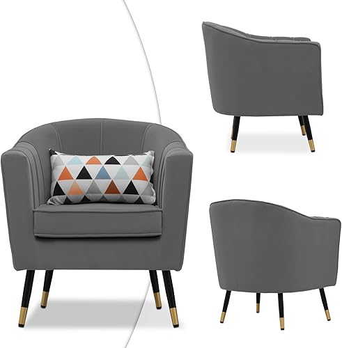 Miniatura 10 de Magshion Silla decorativa de barril con almohada lumbar, sillón tapizado moderno, sillón ergonómico individual para sala de estar, dormitorio,