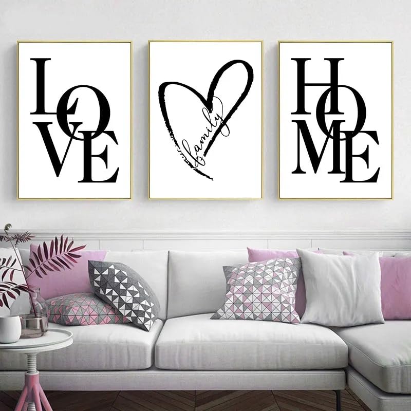 Póster artístico moderno de amor y hogar en blanco y negro para sala de estar de 60x80cm
