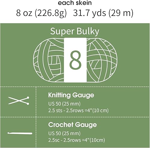 Miniatura 8 de Paquete de 8 hilos gruesos para tejer a ganchillo, hilo de felpilla esponjoso verde salvia, hilo de felpa suave voluminoso, hilo gigante grueso y