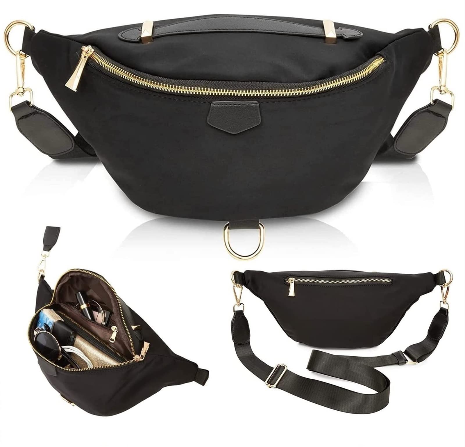 PULASSI Plus Size Black Fanny Pack, Unisex Cross Body Bag with Adjustable Strap and Colored Adjustable Strap for Outdoors Workout Traveling Casual