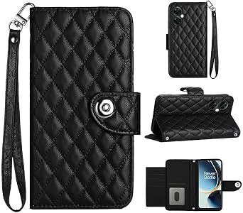 Miagon Wallet Case for OnePlus CE 3 Lite 5G,Wrist Strap 7 Card Holder Slots TPU Interior Protective Cover Stand PU Leather Folio Flip Cases Black