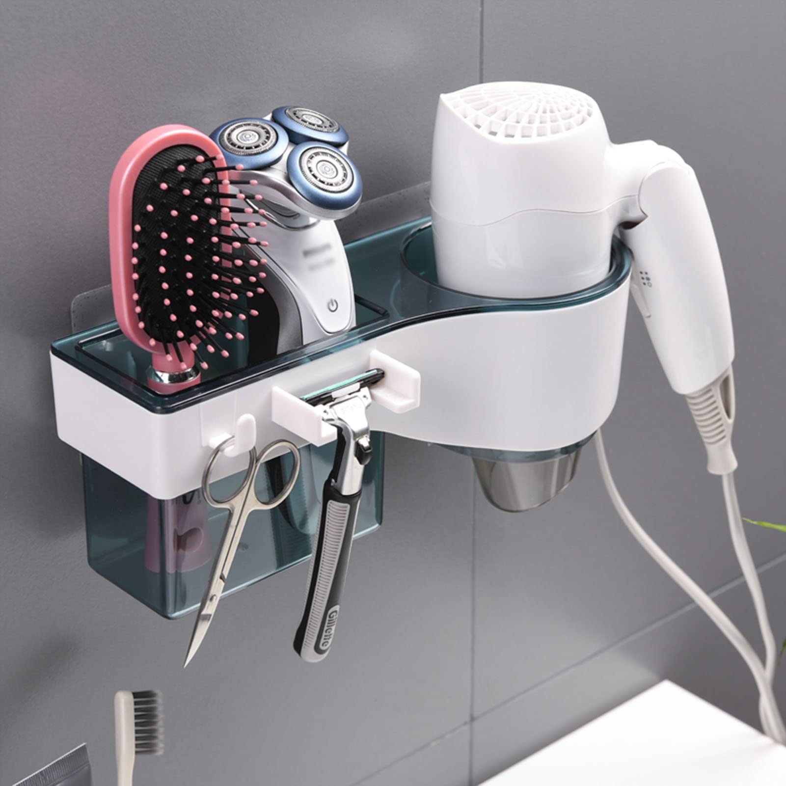 Soporte para secador de Pelo montado en la Pared, Organizador para secador de Pelo, Estante para secador de Pelo, Organizador de Herramientas para el Cuidado del Peinado del baño (