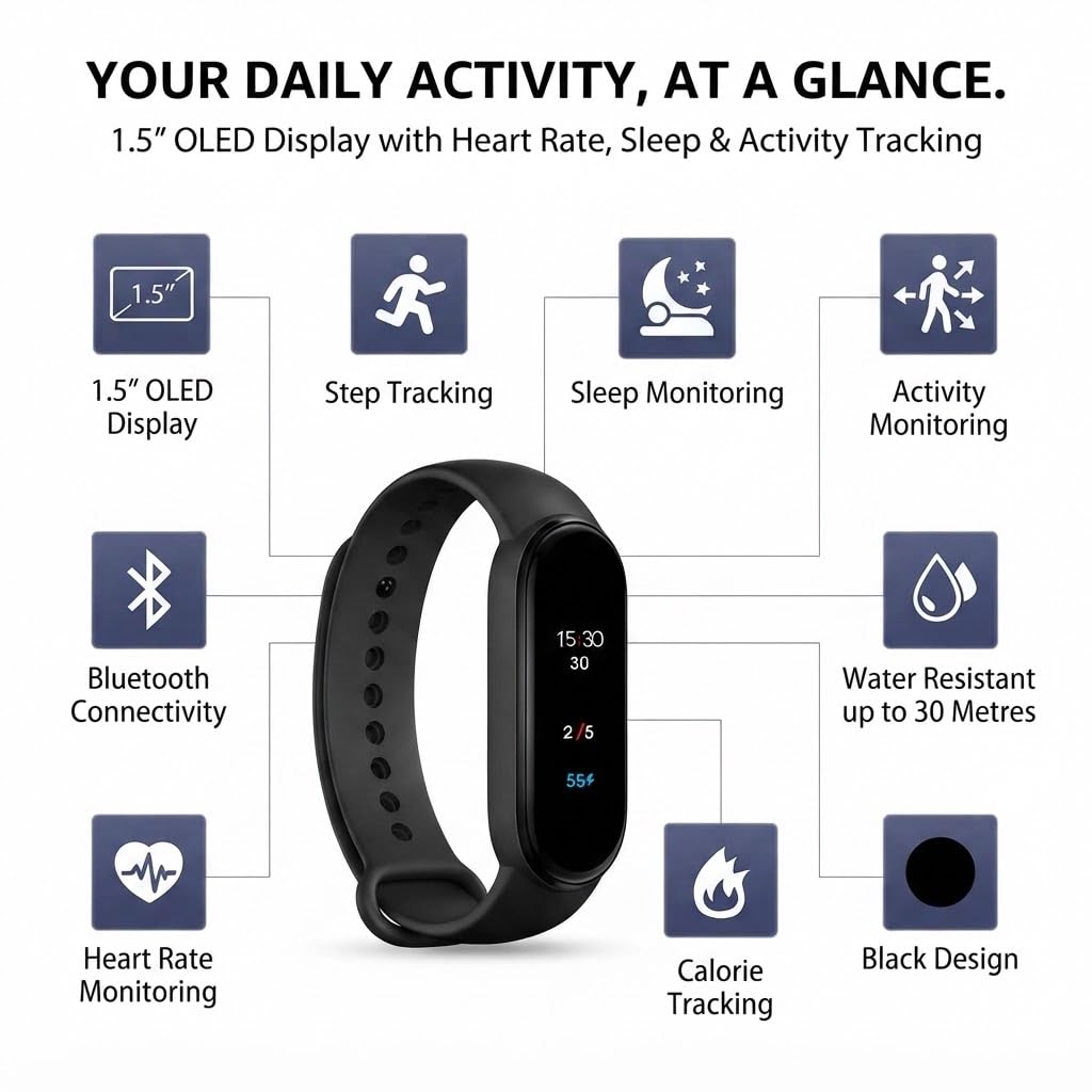 Captcha Smart Fitness Band M10 Lite Band Bracelet/Fitband, Heart Rate Monitor Sensor OLED Bluetooth Wristband Waterproof Sports Health Activity Tracker Watch for All Boys/Girls 4