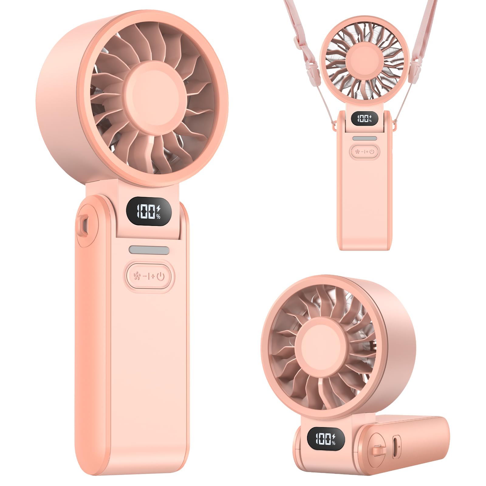 LIPETY Portable Turbo HandHeld Fan - Mini Hand Held Fan 4000mah Battery Operated USB Rechargeable Personal Foldable Powerful Fans for Travel Camping Outdoor Office School Home