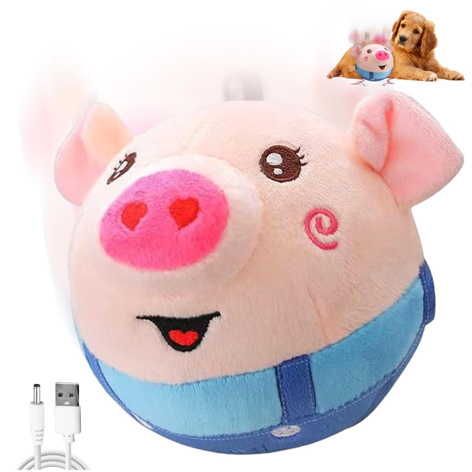 Jouet Peluche Actif et mouvant pour Chien Jouets interactifs à secouer et à rebondir Cochon Sauteur pour Chien Peluche Cochon Lavable pour Animaux de Compagnie