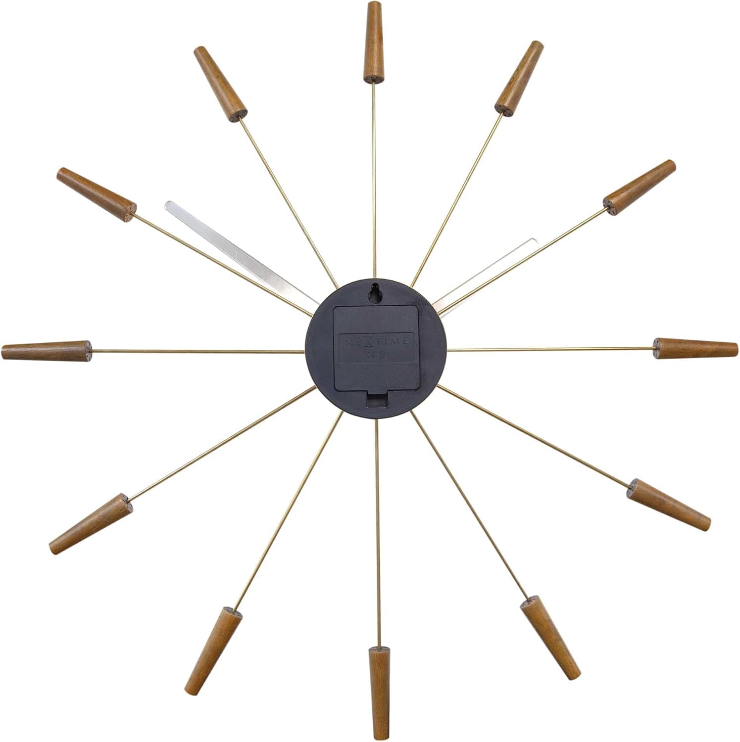 NexTime Wall Clock, Stainless Steel Wood, Brown, Standard Size