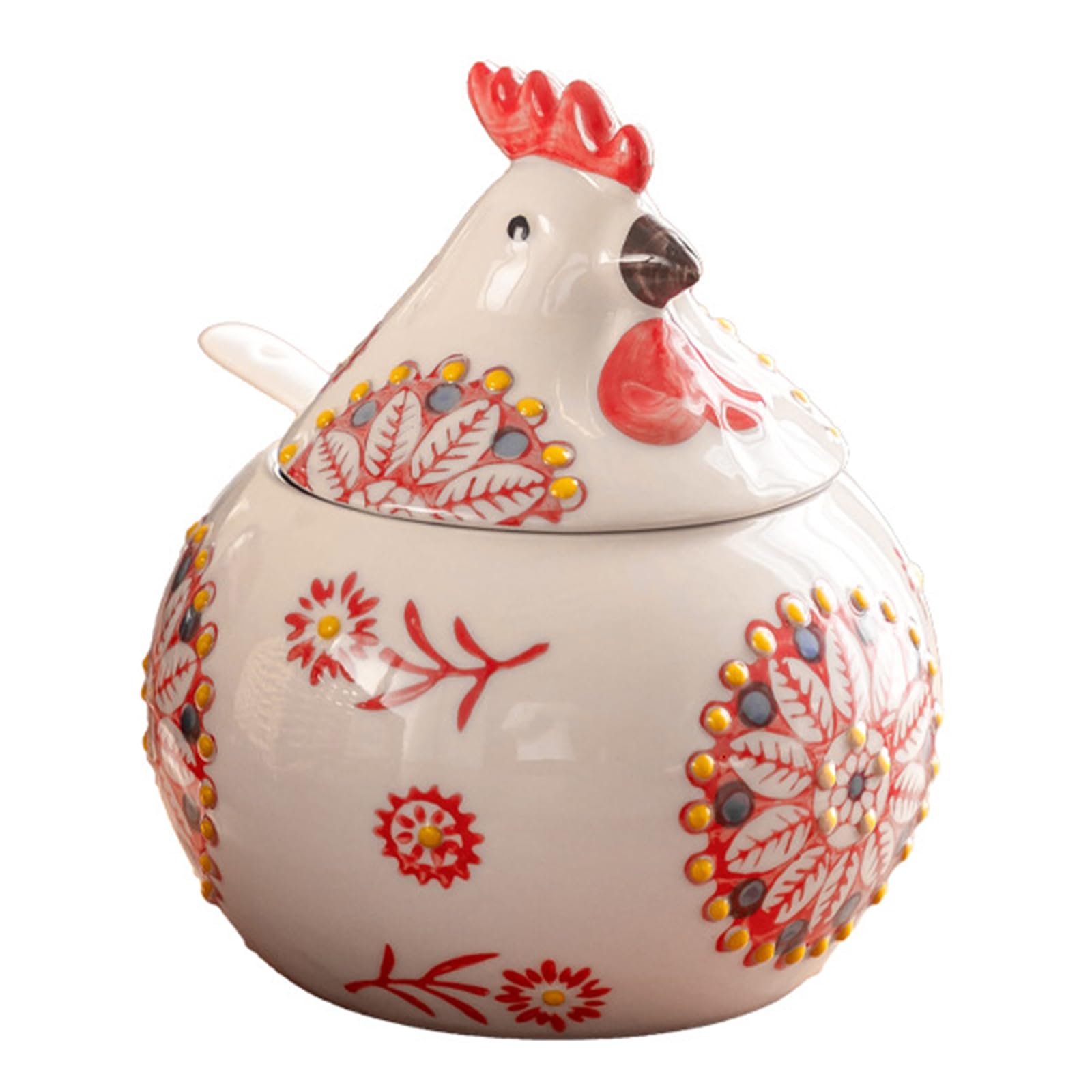 Xjdzineq Shaped Ceramic Condiment Jar with Lid and Spoon Kitchen Decoration Underglaze Art for Salt Sugar Storage Kitchen Condiment Container with Spoon
