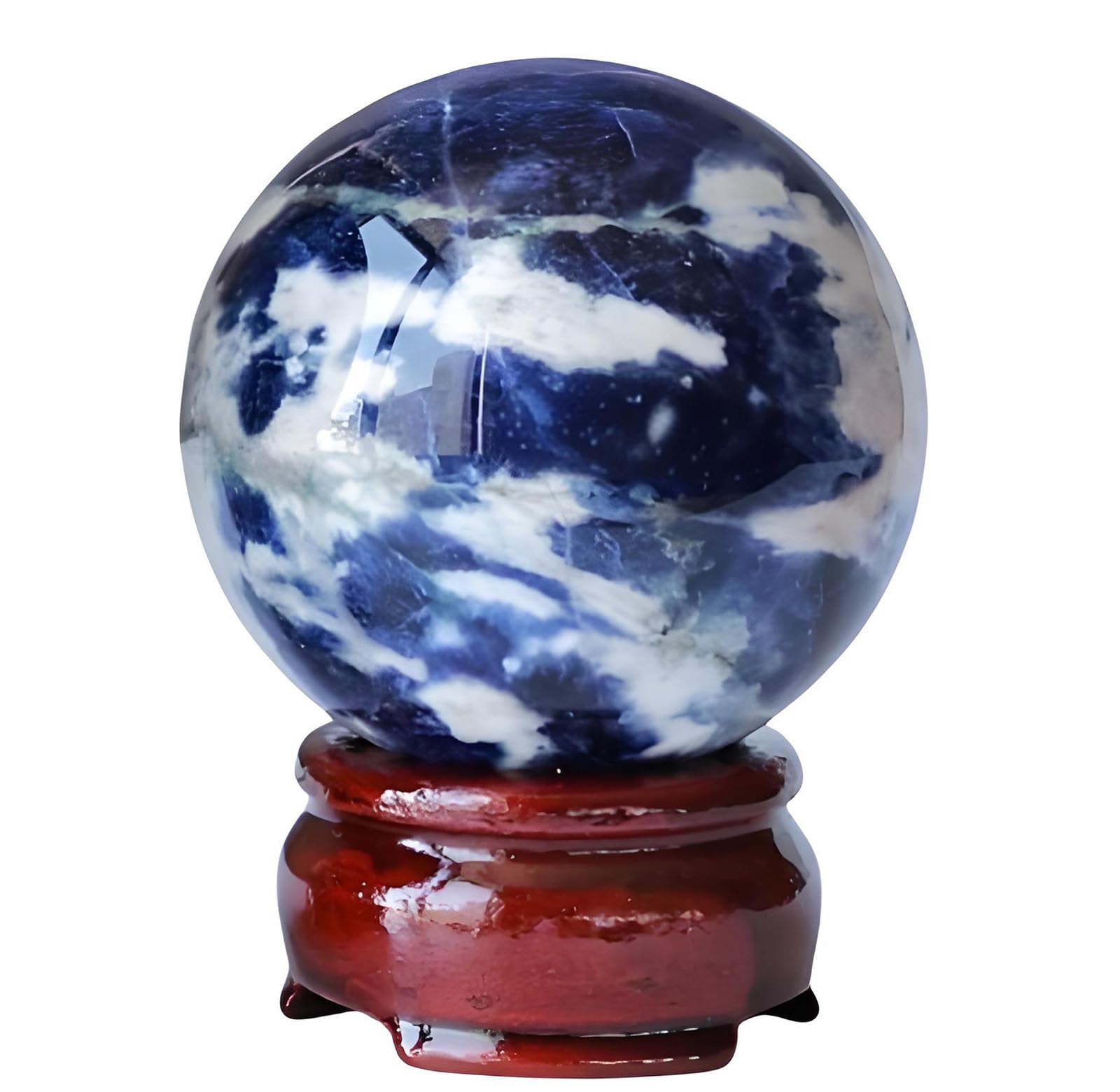 AUOQKQUT Blue Sodalite Ball Crystal Decorative Balls with Wood Stand,Crystal Quartz Sphere for Home and Office Decor,Large Balls for Feng Shui,65~70mm